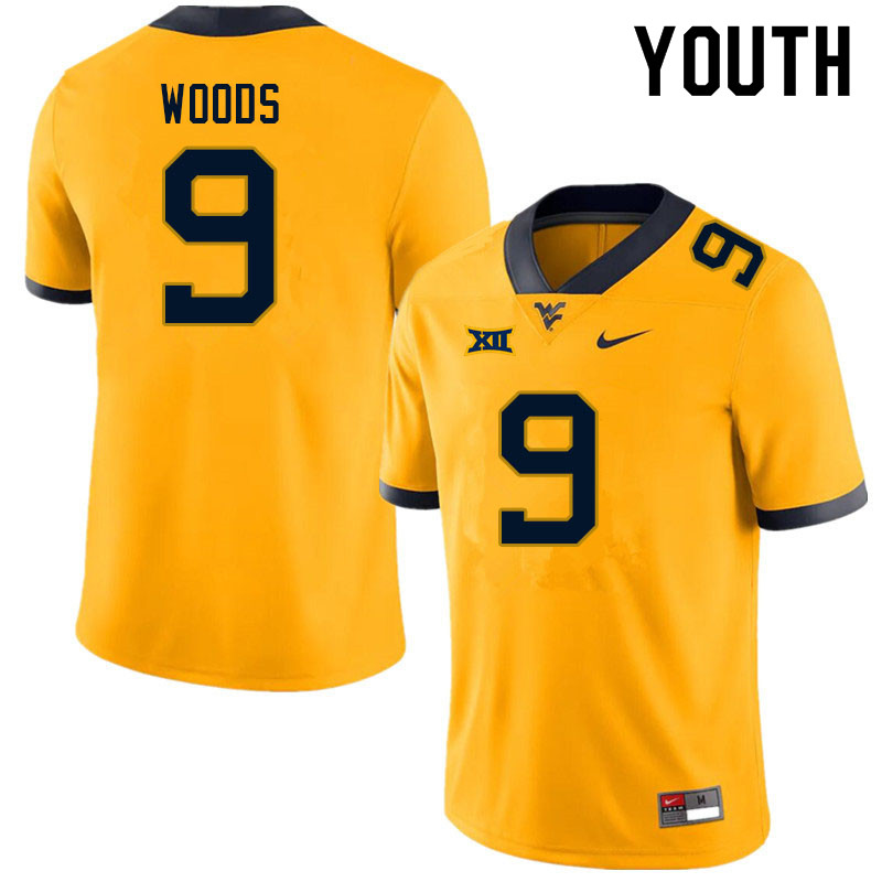 Youth #9 Charles Woods West Virginia Mountaineers College Football Jerseys Sale-Gold